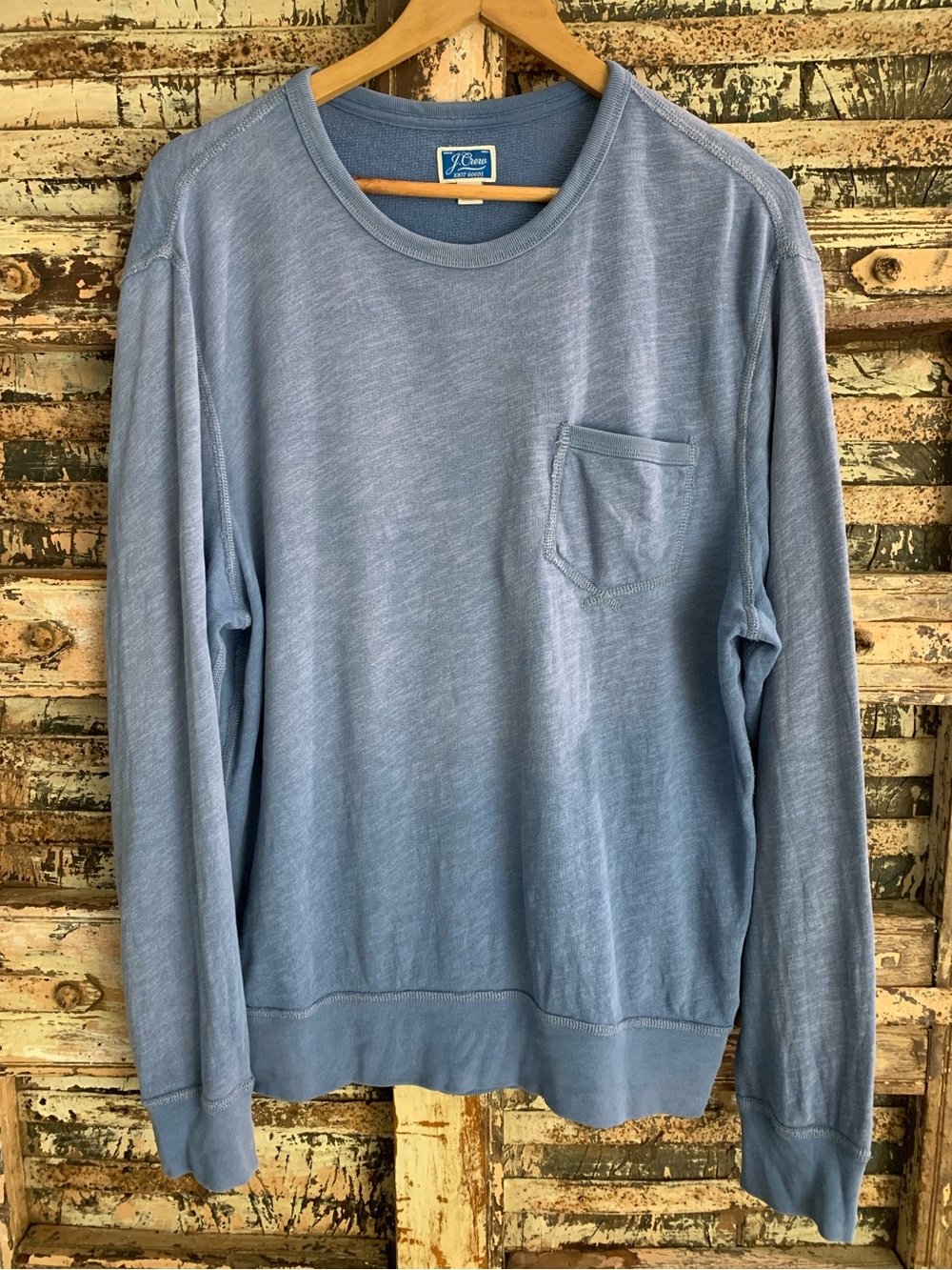 J. Crew Lightweight Sunfaded French Terry Pocket Sweatshirt Medium Blue, Men’s M